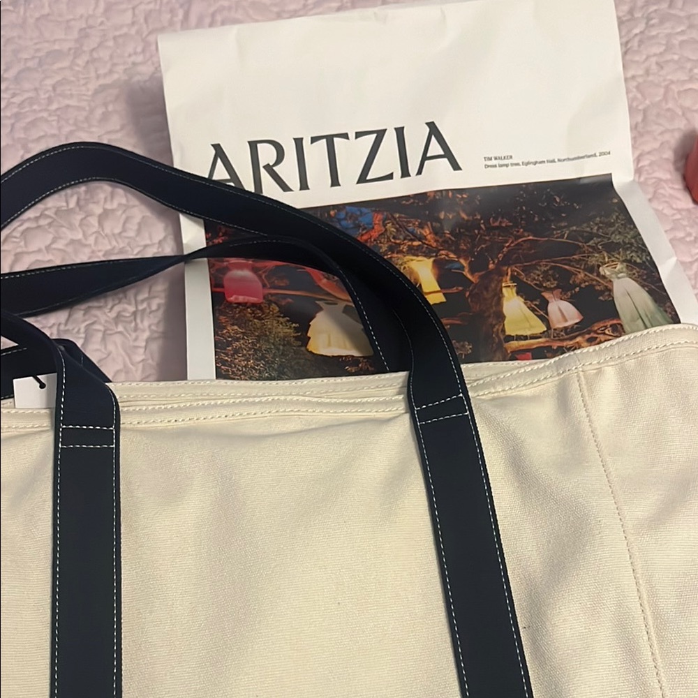 Aritzia Beige Tote with Dark Straps